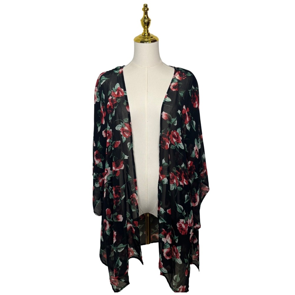 black red rose sheer floral kimono cover up layering coquette cottagecore dainty